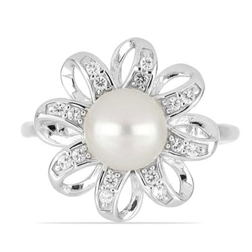 BUY STERLING SILVER NATURAL WHITE FRESHWATER PEARL GEMSTONE STYLISH RING